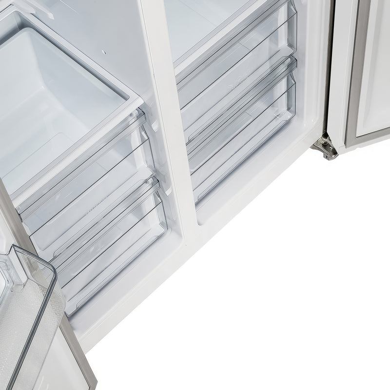 Forno Salerno Espresso 33" Freestanding Side-by-Side Refrigerator in White, 15.6 cu.ft. Capacity, Spill-Proof Shelves with Antique Brass Handles, FFRBI1805-33WHT