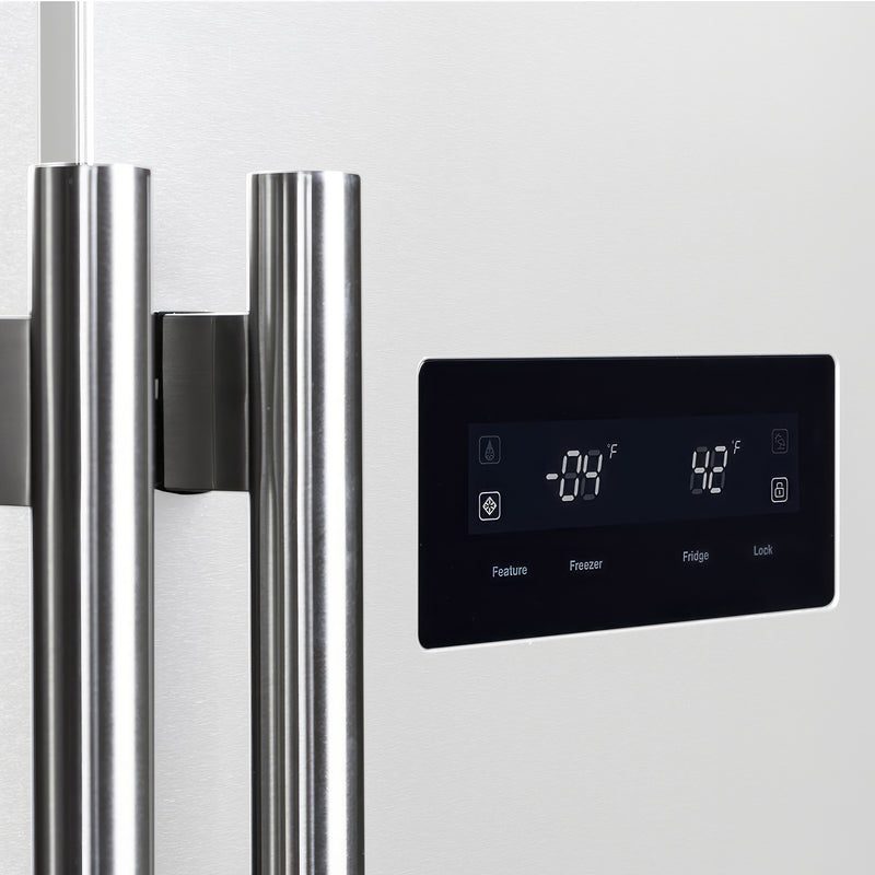 Forno Salerno Espresso 33" Freestanding Side-by-Side Refrigerator in White, 15.6 cu.ft. Capacity, Spill-Proof Shelves with Antique Brass Handles, FFRBI1805-33WHT