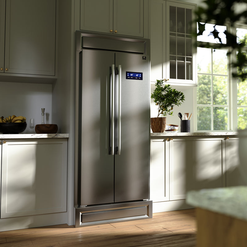 Forno Salerno 33" Built-in Side-by-Side Refrigerator in Stainless Steel, 15.6 cu.ft. with Modern Decorative Grill, FFRBI1805-37MG