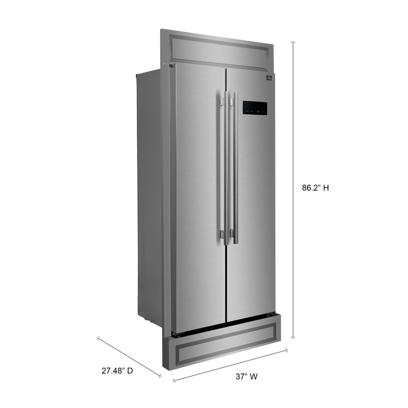 Forno Salerno 33" Built-in Side-by-Side Refrigerator in Stainless Steel, 15.6 cu.ft. with Modern Decorative Grill, FFRBI1805-37MG