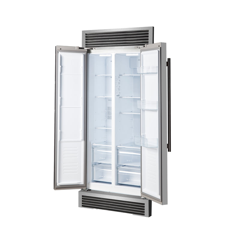 Forno Salerno 33" Built-in Side-by-Side Refrigerator in Stainless Steel, 15.6 cu.ft., Fast Cool & Fast Freeze, with Stainless Steel Handles, FFRBI1805-37SG