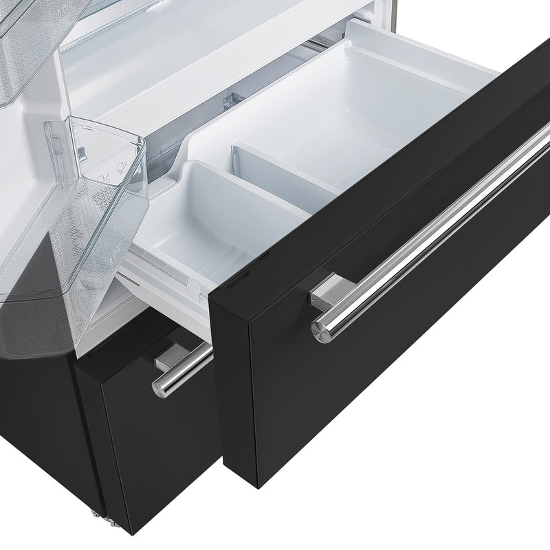 Forno Moena Espresso 36" Freestanding French Door Refrigerator in Black, 19.2 Cu.ft Capacity with Stainless Steel Handles, FFRBI1820-36BLK