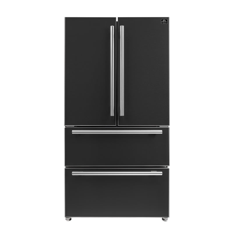Forno Moena Espresso 36" Freestanding French Door Refrigerator in Black, 19.2 Cu.ft Capacity with Stainless Steel Handles, FFRBI1820-36BLK