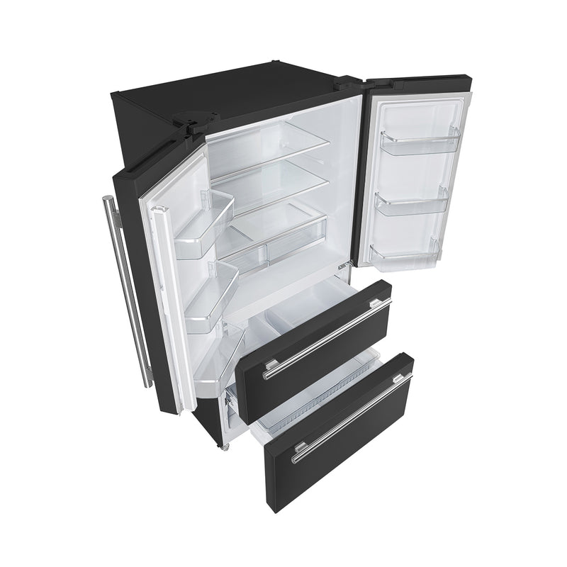 Forno Moena Espresso 36" Freestanding French Door Refrigerator in Black, 19.2 Cu.ft Capacity with Stainless Steel Handles, FFRBI1820-36BLK