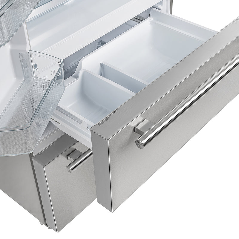 Forno Moena 36" Freestanding French Door Refrigerator in Stainless Steel, 19 cu.ft Capacity, Ice Maker, with Stainless Steel Handles, FFRBI1820-36SB