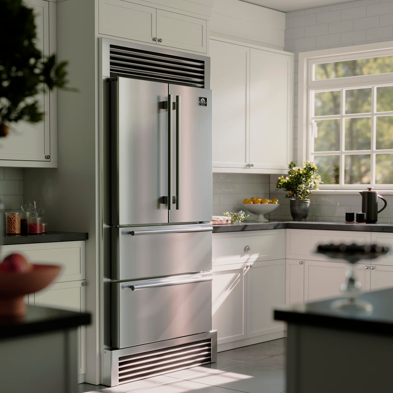 Forno Moena 36" Freestanding French Door Refrigerator in Stainless Steel with 19.2 Cu.ft Capacity, Ice Maker, FFRBI1820-40SG