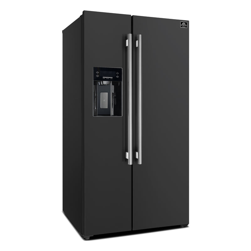 Forno Espresso Salerno 36" Freestanding Side-by-Side Refrigerator in Black, Ice & Water Dispenser, with Stainless Steel Handles, FFRBI1844-36BLK