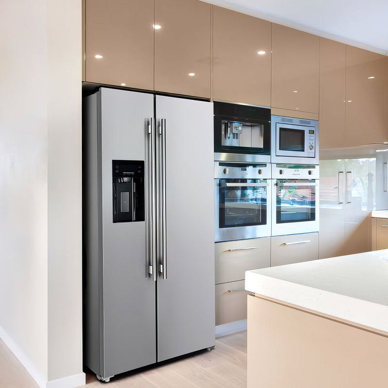 Forno Salerno 36" Freestanding Side-by-Side Refrigerator in Stainless Steel, Ice & Water Dispenser, 20 cu.ft. Capacity, with Stainless Steel Handles, FFRBI1844-36SB