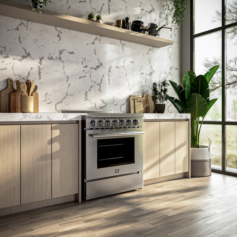 Forno Paolo 30" Freestanding Electric Range in Stainless Steel, True Convection, 5 Burners, FFSEL6011-30