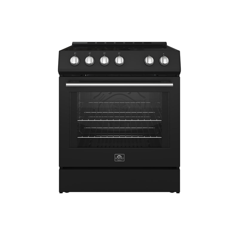 Forno Leonardo Espresso 30" Freestanding Electric Range in Black, True Convection, with Stainless Steel Handles, FFSEL6012-30BLK