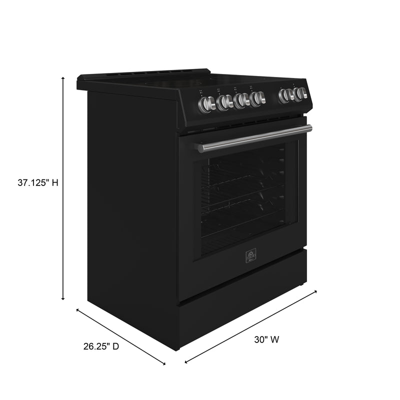 Forno Leonardo Espresso 30" Freestanding Electric Range in Black, True Convection, with Stainless Steel Handles, FFSEL6012-30BLK