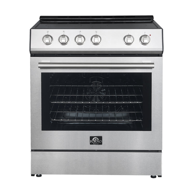 Forno 4-Piece Appliance Package- 30" Electric Range, Under Cabinet Range Hood, 31" Refrigerator, and Built-In Dishwasher in Stainless Steel, FBDL-010-01US