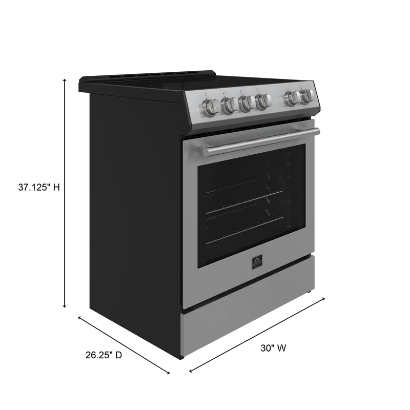 Forno Leonardo Espresso 30" Freestanding Electric Range in Stainless Steel, True Convection, Energy Efficient, FFSEL6012-30