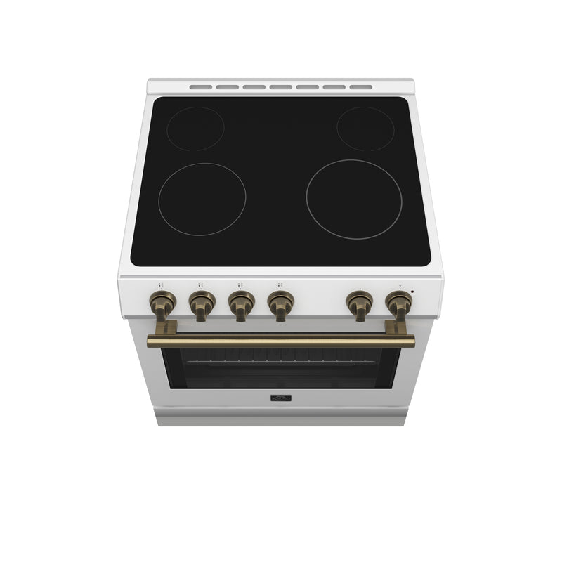Forno Leonardo Espresso 30" Freestanding Electric Range in White, True Convection, with Antique Brass Handles, FFSEL6012-30WHT