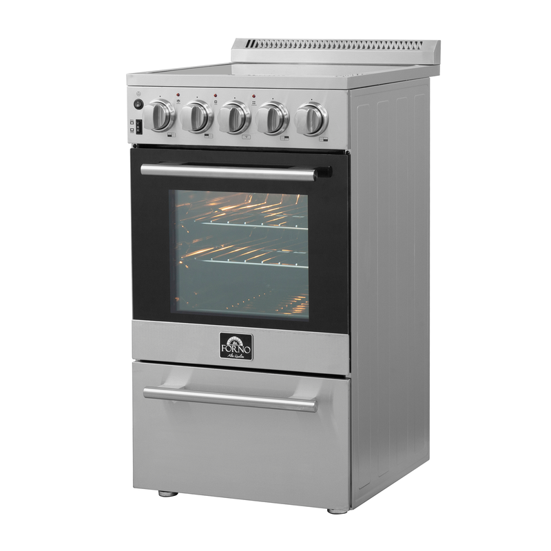 Forno Pallerano 20" Freestanding Electric Range in Stainless Steel, 4 Burners, Storage Drawer, FFSEL6052-20