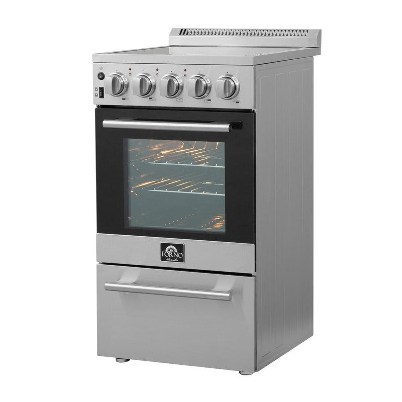 Forno Pallerano 20" Freestanding Electric Range in Stainless Steel, 4 Burners, Storage Drawer, FFSEL6052-20