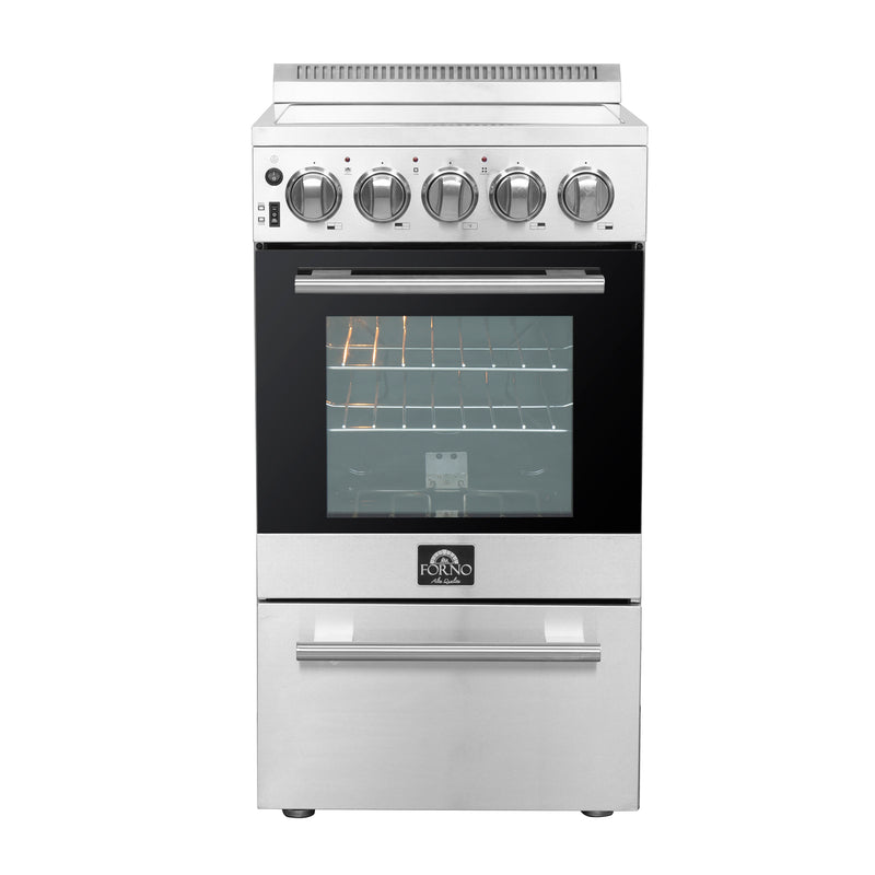 Forno Pallerano 20" Freestanding Electric Range in Stainless Steel, 4 Burners, Storage Drawer, FFSEL6052-20
