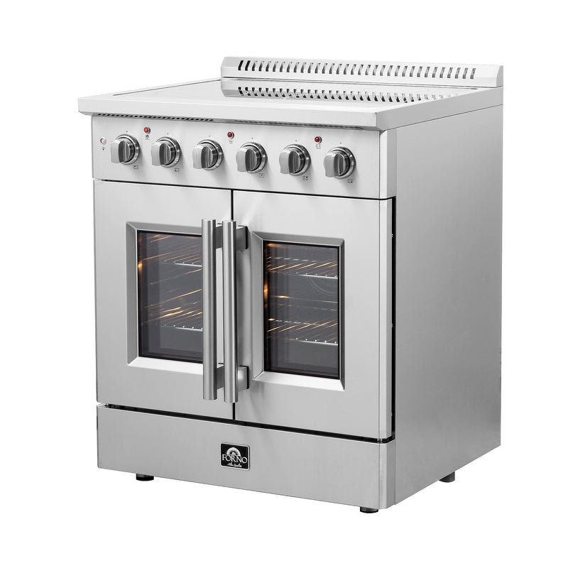 Forno Galiano 30" Freestanding French Door Electric Range in Stainless Steel, True Convection, Air Fry, FFSEL6917-30
