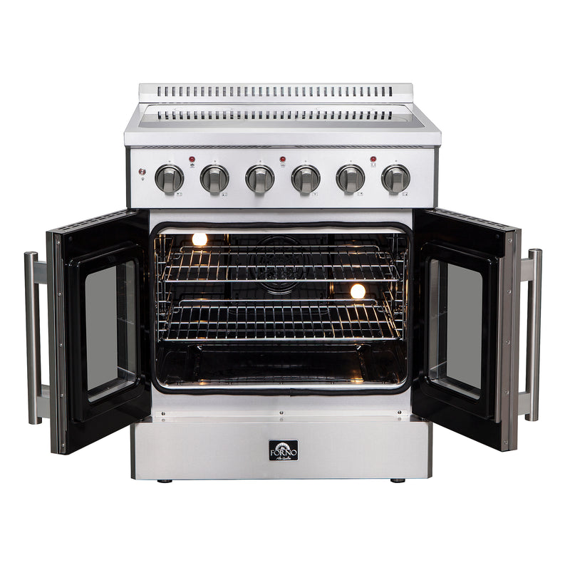 Forno Galiano 30" Freestanding French Door Electric Range in Stainless Steel, True Convection, Air Fry, FFSEL6917-30