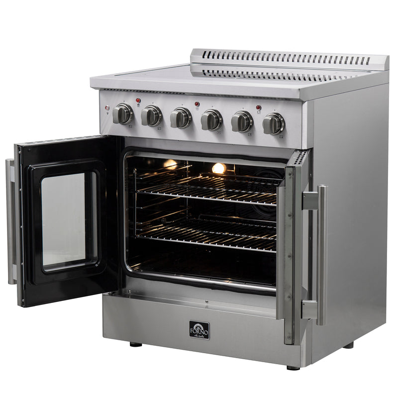 Forno Galiano 30" Freestanding French Door Electric Range in Stainless Steel, True Convection, Air Fry, FFSEL6917-30