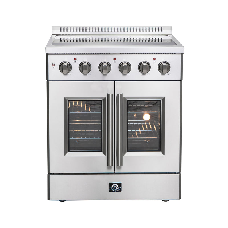 Forno Galiano 30" Freestanding French Door Electric Range in Stainless Steel, True Convection, Air Fry, FFSEL6917-30