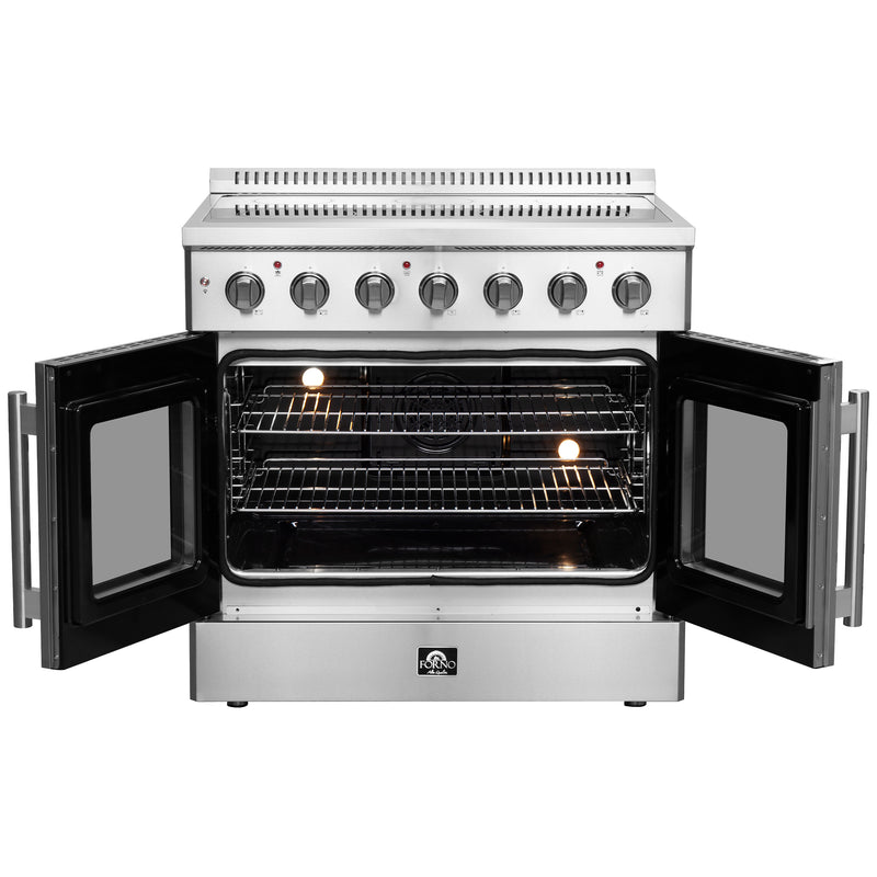 Forno Galiano 36" Freestanding French Door Electric Range in Stainless Steel, True Convection, Air Fry, FFSEL6917-36