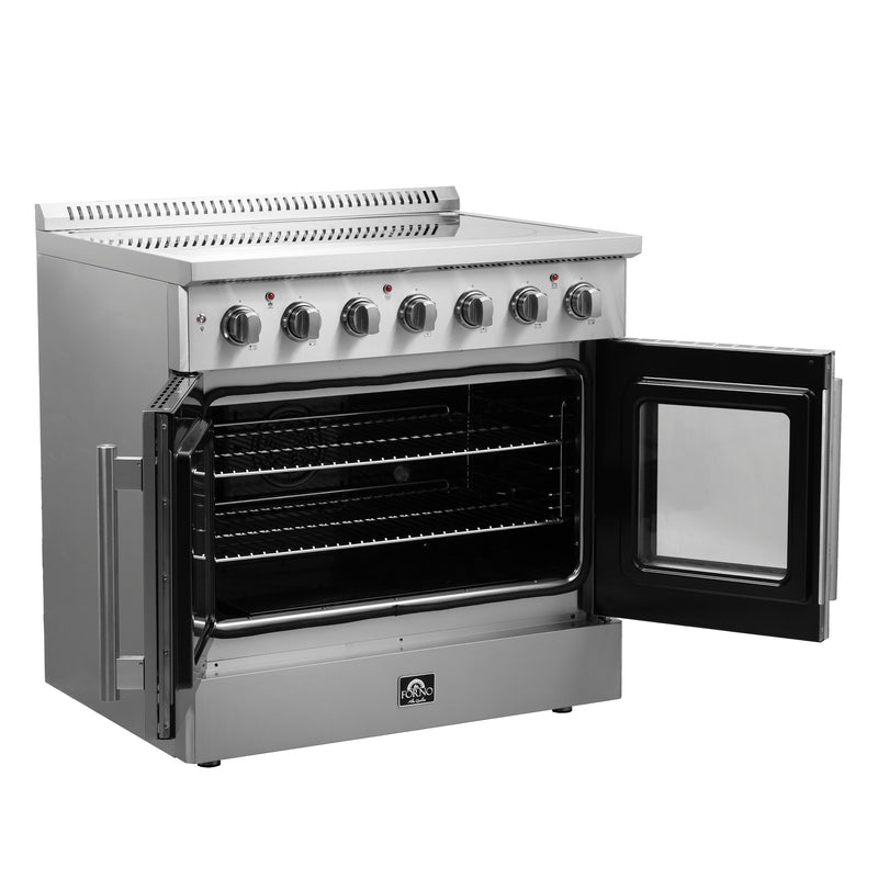 Forno Galiano 36" Freestanding French Door Electric Range in Stainless Steel, True Convection, Air Fry, FFSEL6917-36