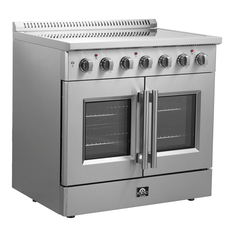 Forno Galiano 36" Freestanding French Door Electric Range in Stainless Steel, True Convection, Air Fry, FFSEL6917-36