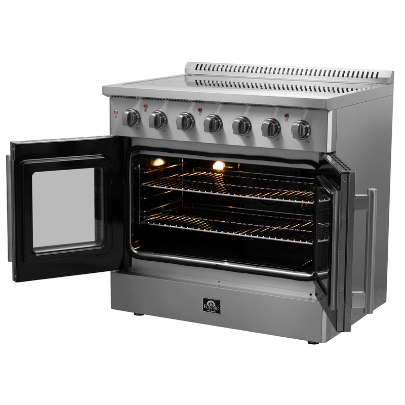 Forno Galiano 36" Freestanding French Door Electric Range in Stainless Steel, True Convection, Air Fry, FFSEL6917-36