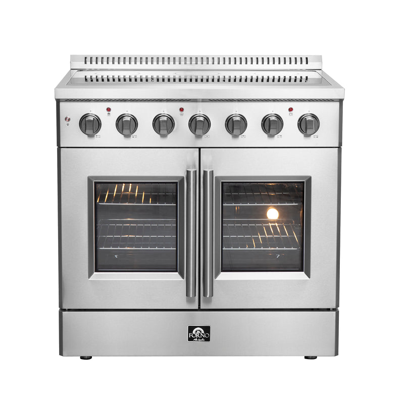 Forno Galiano 36" Freestanding French Door Electric Range in Stainless Steel, True Convection, Air Fry, FFSEL6917-36