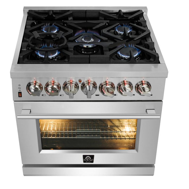 Forno Massimo 30" Freestanding Dual Fuel Range, Double Convection, 5 Burners, FFSGS6125-30