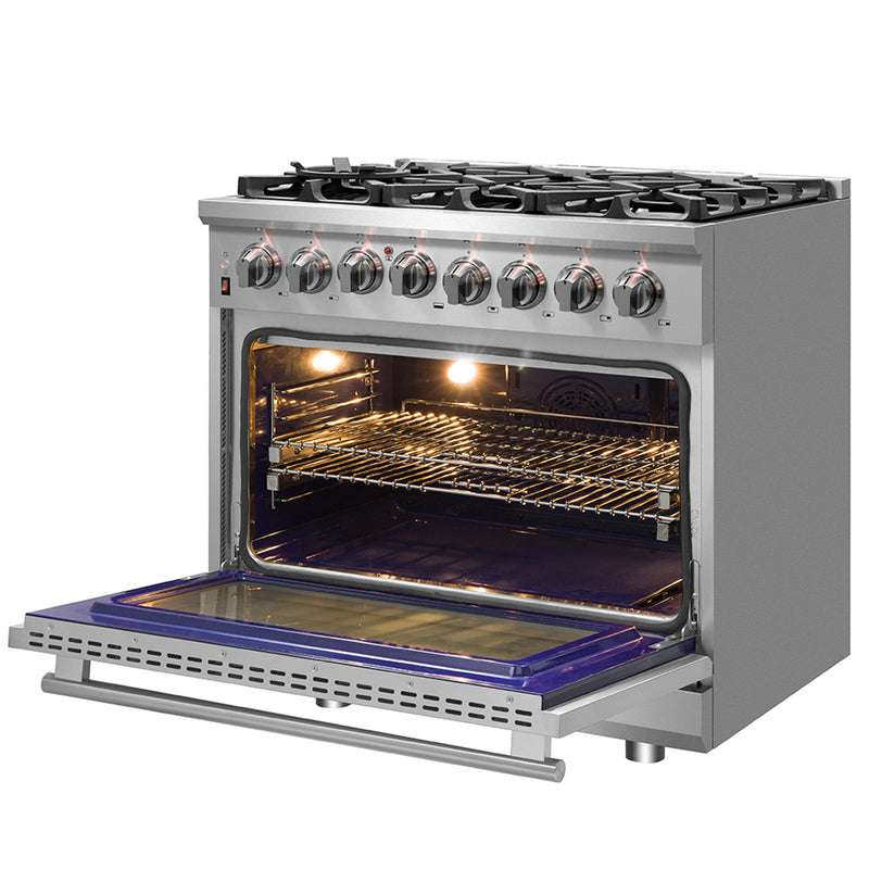 Forno Massimo 36" Freestanding Dual Fuel Range, Double Oven, 6 Burners, Telescopic Racks, FFSGS6125-36