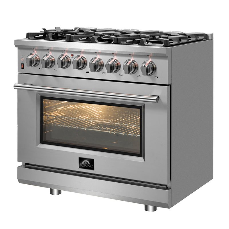 Forno Massimo 36" Freestanding Dual Fuel Range, Double Oven, 6 Burners, Telescopic Racks, FFSGS6125-36