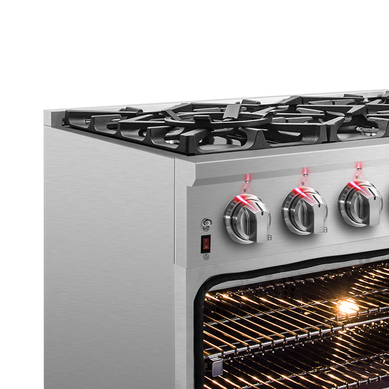 Forno Massimo 36" Freestanding Dual Fuel Range, Double Oven, 6 Burners, Telescopic Racks, FFSGS6125-36