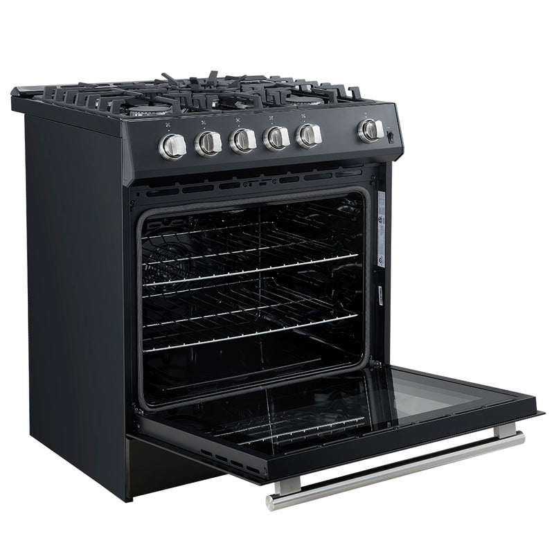 Forno Leonardo Espresso 30" Freestanding Gas Range in Black, 5 Burners, Cast-Iron Grates, with Stainless Steel Handles, FFSGS1116-30BLK