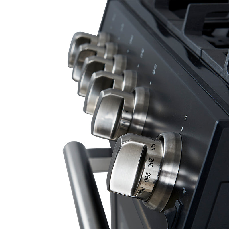 Forno Leonardo Espresso 30" Freestanding Gas Range in Black, 5 Burners, Cast-Iron Grates, with Stainless Steel Handles, FFSGS1116-30BLK