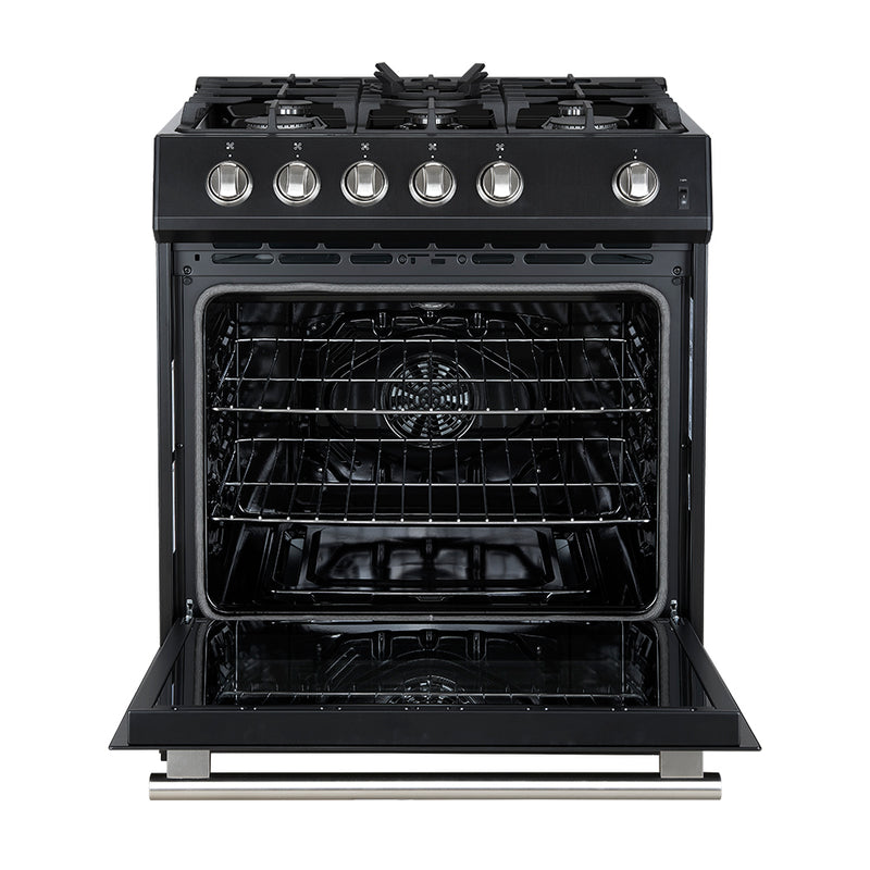 Forno Leonardo Espresso 30" Freestanding Gas Range in Black, 5 Burners, Cast-Iron Grates, with Stainless Steel Handles, FFSGS1116-30BLK
