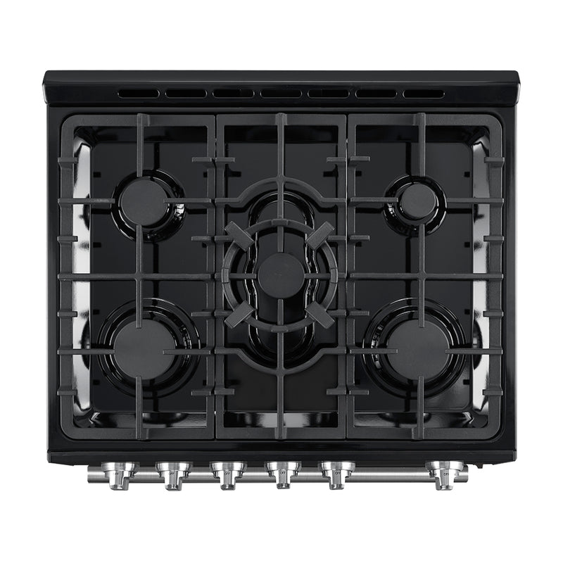Forno Leonardo Espresso 30" Freestanding Gas Range in Black, 5 Burners, Cast-Iron Grates, with Stainless Steel Handles, FFSGS1116-30BLK