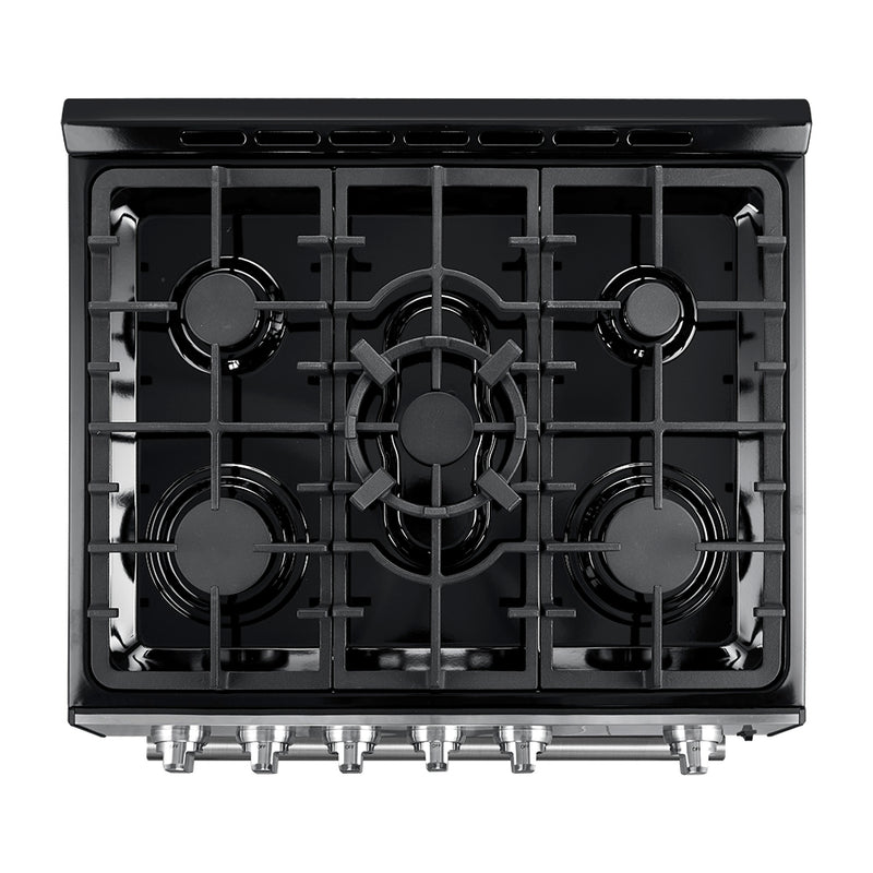 Forno Leonardo Espresso 30" Freestanding Gas Range in Black, 5 Burners, Cast-Iron Grates, with Stainless Steel Handles, FFSGS1116-30BLK