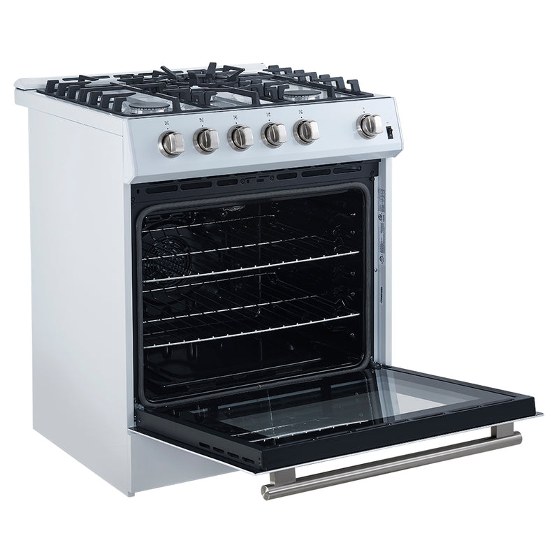 Forno Leonardo Espresso 30" Freestanding Gas Range in White, 5 Burners, with Stainless Steel Handles, FFSGS1116-30WHT