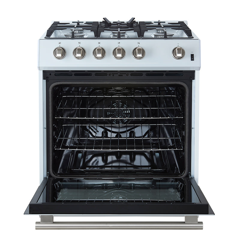 Forno Leonardo Espresso 30" Freestanding Gas Range in White, 5 Burners, with Stainless Steel Handles, FFSGS1116-30WHT