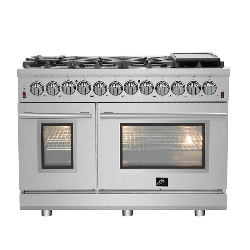 Forno Massimo 48" Freestanding Dual Fuel Range, Double Oven, True Convection, 8 Burners, FFSGS6125-48