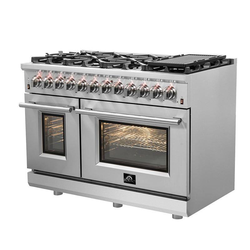 Forno Massimo 48" Freestanding Dual Fuel Range, Double Oven, True Convection, 8 Burners, FFSGS6125-48