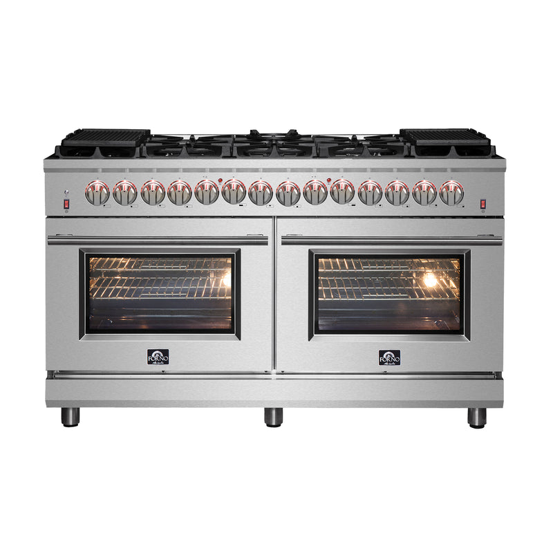 Forno Massimo 60" Freestanding Dual Fuel Range in Stainless Steel, Double Oven, 10 Burners, FFSGS6125-60
