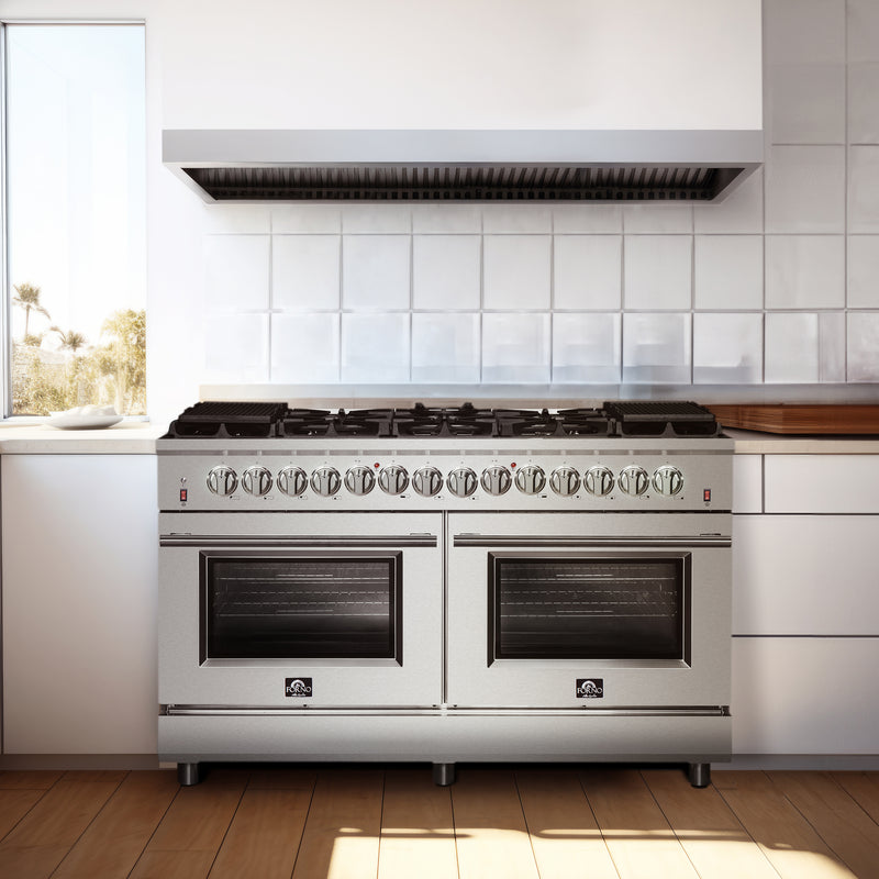 Forno Massimo 60" Freestanding Dual Fuel Range in Stainless Steel, Double Oven, 10 Burners, FFSGS6125-60