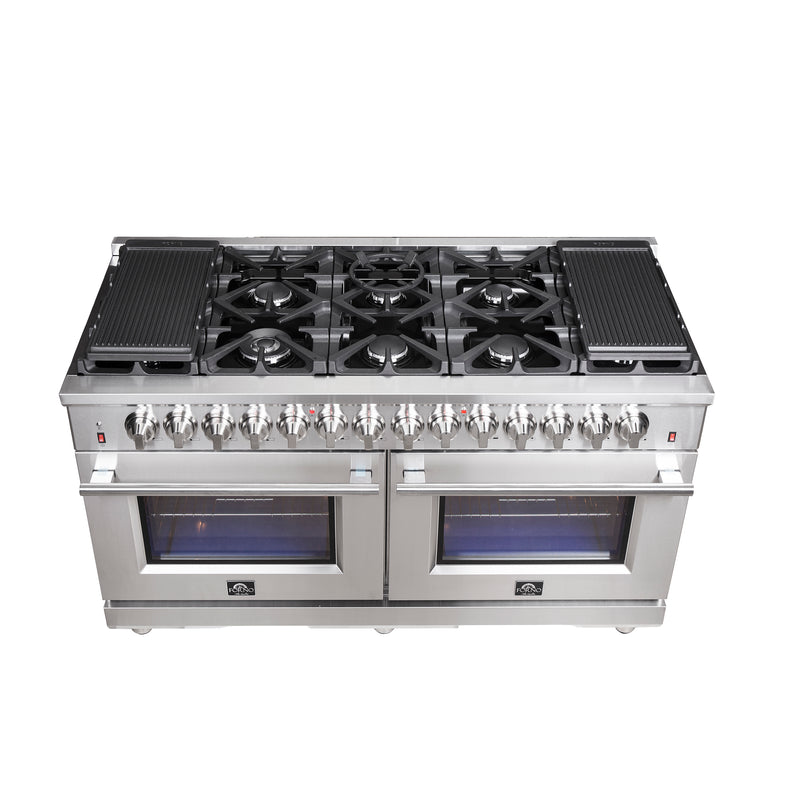 Forno Massimo 60" Freestanding Dual Fuel Range in Stainless Steel, Double Oven, 10 Burners, FFSGS6125-60