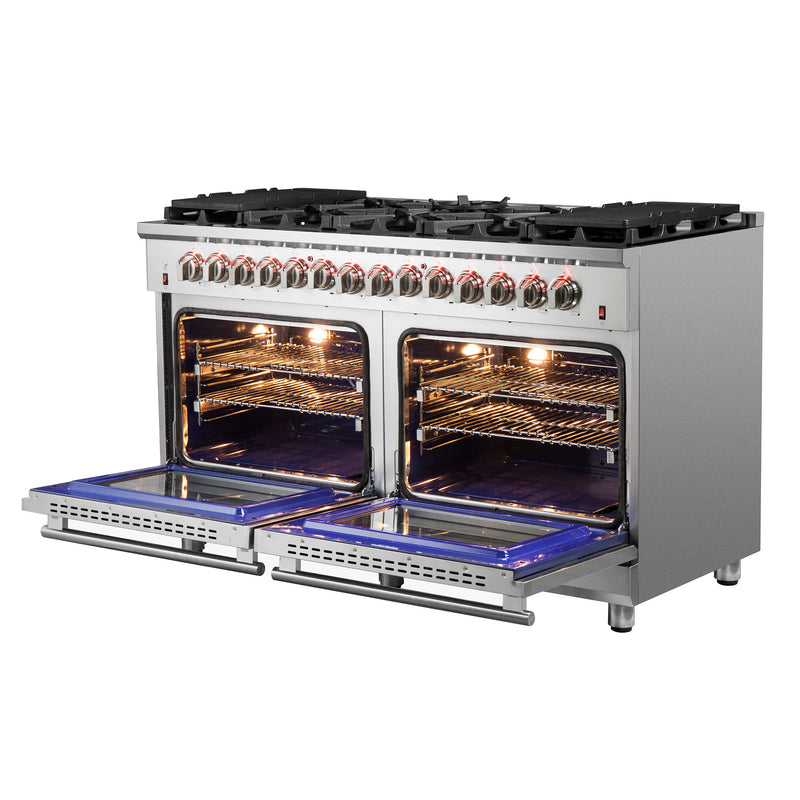 Forno Massimo 60" Freestanding Dual Fuel Range in Stainless Steel, Double Oven, 10 Burners, FFSGS6125-60