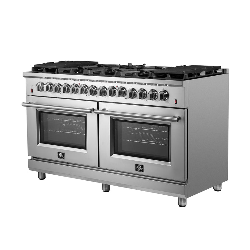 Forno Massimo 60" Freestanding Dual Fuel Range in Stainless Steel, Double Oven, 10 Burners, FFSGS6125-60