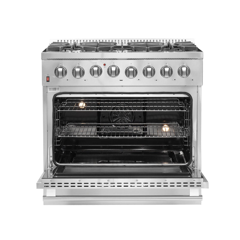 Forno Galiano 36" Freestanding Dual Fuel Range in Stainless Steel, 6 Sealed Burners, Double Convection Ovens, Cast-Iron Grates, FFSGS6156-36