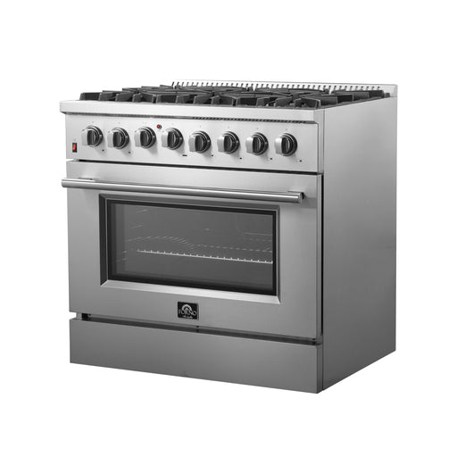 FORNO Premium 3-Piece Kitchen Bundle - 36" Gas Range, 36" French Door Refrigerator, 24" Built-In Dishwasher, Stainless Steel - FBDL-009-02CAUS